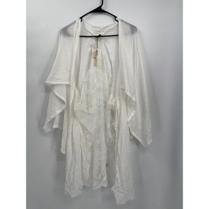 Him‎ & Thread White Lace Trim Kimono Duster Open Front Boho Festival One Size